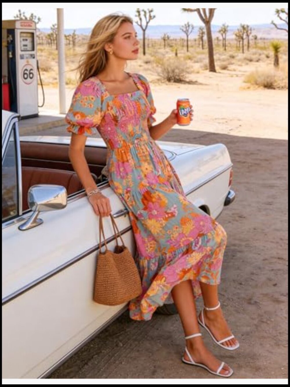 Boho Floral Print Maxi Dress with Square Neck and Ruffle Sleeves - Picture 2 of 7